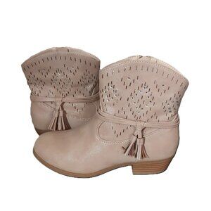 Jessica Simpson Short Cowboy Boots Beige/Tan Shiny Diamond Rhinestone Kid Size 4